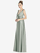 Front View Thumbnail - Willow Green Convertible Strap Empire Waist Satin Maxi Dress