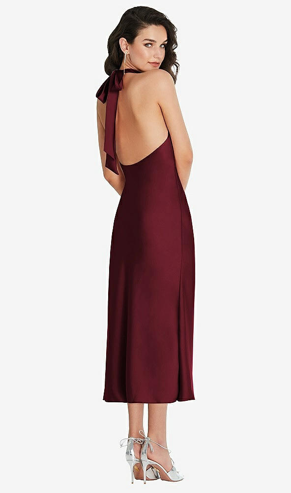 Back View - Cabernet Scarf Tie High-Neck Halter Midi Slip Dress
