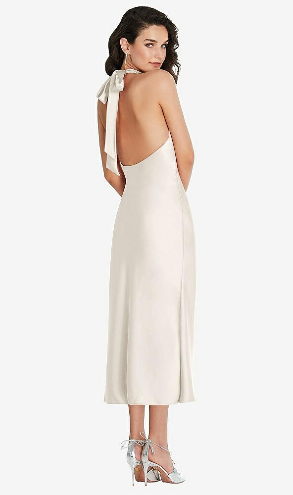 Back View - Ivory Scarf Tie High-Neck Halter Midi Slip Dress