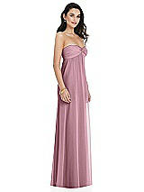 Side View Thumbnail - Dusty Pink Twist Shirred Strapless Empire Waist Gown with Optional Straps