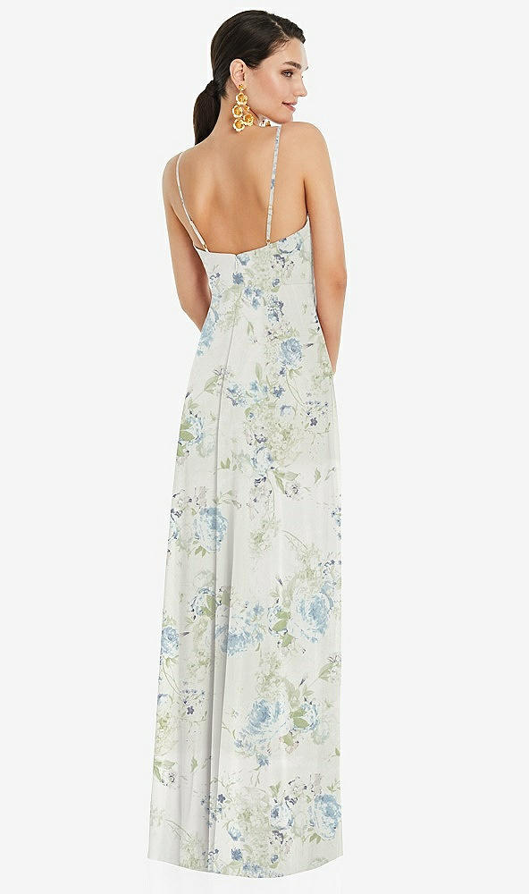 Back View - Bleu Garden Adjustable Strap Wrap Bodice Maxi Dress with Front Slit 