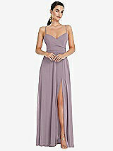 Front View Thumbnail - Lilac Dusk Adjustable Strap Wrap Bodice Maxi Dress with Front Slit 