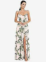 Front View Thumbnail - Palm Beach Print Adjustable Strap Wrap Bodice Maxi Dress with Front Slit