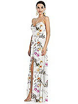 Side View Thumbnail - Butterfly Botanica Ivory Adjustable Strap Wrap Bodice Maxi Dress with Front Slit