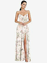 Front View Thumbnail - Blush Garden Adjustable Strap Wrap Bodice Maxi Dress with Front Slit 