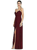 Side View Thumbnail - Cabernet Adjustable Strap Wrap Bodice Maxi Dress with Front Slit