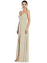 Side View Thumbnail - Champagne Adjustable Strap Wrap Bodice Maxi Dress with Front Slit