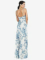 Rear View Thumbnail - Cottage Rose Dusk Blue Adjustable Strap Wrap Bodice Maxi Dress with Front Slit 