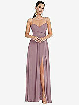 Front View Thumbnail - Dusty Rose Adjustable Strap Wrap Bodice Maxi Dress with Front Slit