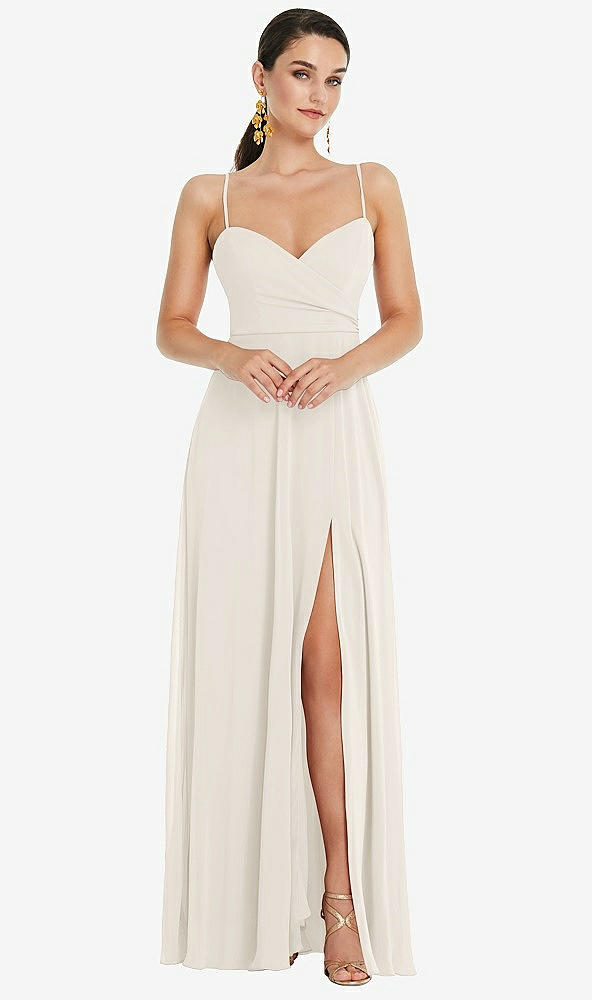 Front View - Ivory Adjustable Strap Wrap Bodice Maxi Dress with Front Slit