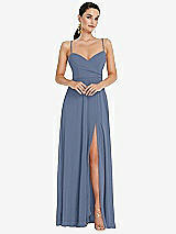 Front View Thumbnail - Larkspur Blue Adjustable Strap Wrap Bodice Maxi Dress with Front Slit