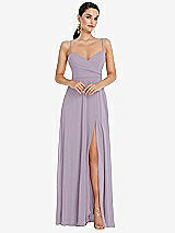 Front View Thumbnail - Lilac Haze Adjustable Strap Wrap Bodice Maxi Dress with Front Slit