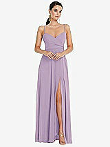 Front View Thumbnail - Pale Purple Adjustable Strap Wrap Bodice Maxi Dress with Front Slit
