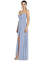 Side View Thumbnail - Sky Blue Adjustable Strap Wrap Bodice Maxi Dress with Front Slit