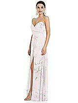 Side View Thumbnail - Watercolor Print Adjustable Strap Wrap Bodice Maxi Dress with Front Slit