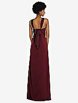 Alt View 3 Thumbnail - Cabernet Draped Satin Grecian Column Gown with Convertible Straps