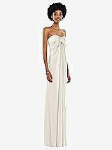 Alt View 5 Thumbnail - Ivory Draped Satin Grecian Column Gown with Convertible Straps