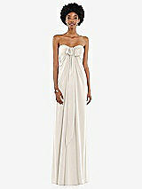 Front View Thumbnail - Ivory Draped Satin Grecian Column Gown with Convertible Straps
