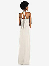 Rear View Thumbnail - Ivory Draped Satin Grecian Column Gown with Convertible Straps