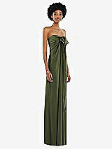 Alt View 5 Thumbnail - Olive Green Draped Satin Grecian Column Gown with Convertible Straps