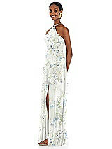 Side View Thumbnail - Bleu Garden Diamond Halter Maxi Dress with Adjustable Straps