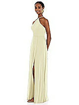 Side View Thumbnail - Butter Yellow Diamond Halter Maxi Dress with Adjustable Straps
