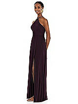 Side View Thumbnail - Deep Plum Diamond Halter Maxi Dress with Adjustable Straps