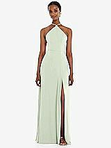 Front View Thumbnail - Mint Green Diamond Halter Maxi Dress with Adjustable Straps