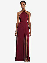 Front View Thumbnail - Burgundy Diamond Halter Maxi Dress with Adjustable Straps