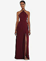 Front View Thumbnail - Cabernet Diamond Halter Maxi Dress with Adjustable Straps