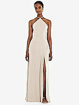 Front View Thumbnail - Oat Diamond Halter Maxi Dress with Adjustable Straps