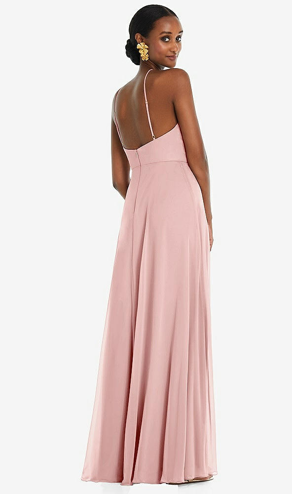 Back View - Rose Diamond Halter Maxi Dress with Adjustable Straps
