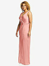 Side View Thumbnail - Rose Faux Wrap Whisper Satin Maxi Dress with Draped Tulip Skirt