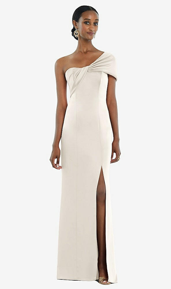 Front View - Ivory Twist Cuff One-Shoulder Princess Line Trumpet Gown