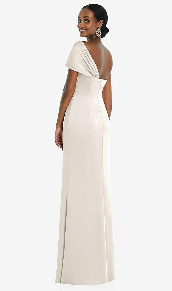 Back View - Ivory Twist Cuff One-Shoulder Princess Line Trumpet Gown