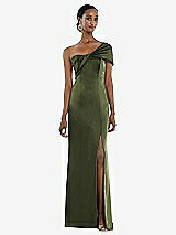 Front View Thumbnail - Olive Green Twist Cuff One-Shoulder Princess Line Trumpet Gown