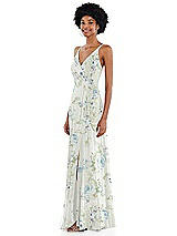 Side View Thumbnail - Bleu Garden Faux Wrap Criss Cross Back Maxi Dress with Adjustable Straps