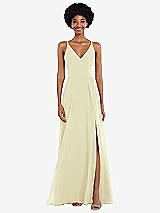 Front View Thumbnail - Butter Yellow Faux Wrap Criss Cross Back Maxi Dress with Adjustable Straps