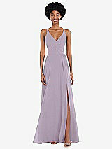 Front View Thumbnail - Lilac Haze Faux Wrap Criss Cross Back Maxi Dress with Adjustable Straps