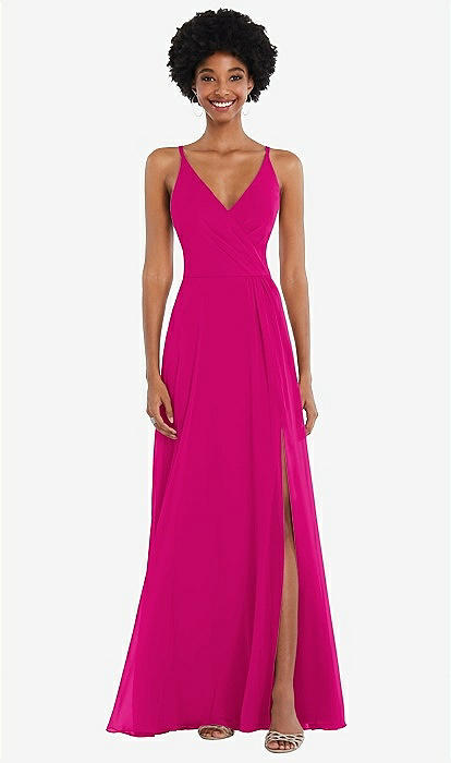 Faux Wrap Criss Cross Back Maxi Bridesmaid Dress With Adjustable