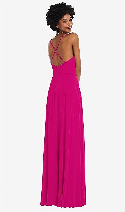 Faux Wrap Criss Cross Back Maxi Bridesmaid Dress With Adjustable