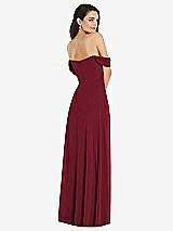 Rear View Thumbnail - Burgundy Off-the-Shoulder Draped Sleeve Maxi Dress with Front Slit