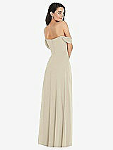 Rear View Thumbnail - Champagne Off-the-Shoulder Draped Sleeve Maxi Dress with Front Slit
