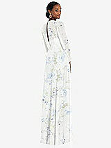 Rear View Thumbnail - Bleu Garden Strapless Chiffon Maxi Dress with Puff Sleeve Blouson Overlay