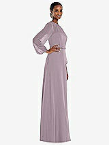 Side View Thumbnail - Lilac Dusk Strapless Chiffon Maxi Dress with Puff Sleeve Blouson Overlay