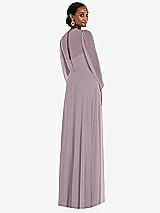 Rear View Thumbnail - Lilac Dusk Strapless Chiffon Maxi Dress with Puff Sleeve Blouson Overlay