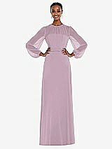 Alt View 1 Thumbnail - Suede Rose Strapless Chiffon Maxi Dress with Puff Sleeve Blouson Overlay