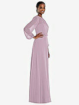 Side View Thumbnail - Suede Rose Strapless Chiffon Maxi Dress with Puff Sleeve Blouson Overlay