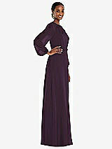 Side View Thumbnail - Aubergine Strapless Chiffon Maxi Dress with Puff Sleeve Blouson Overlay
