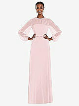 Alt View 1 Thumbnail - Ballet Pink Strapless Chiffon Maxi Dress with Puff Sleeve Blouson Overlay